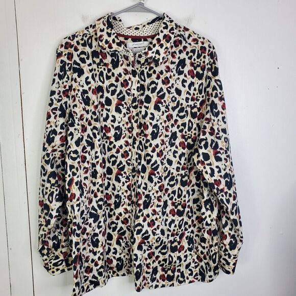 Foxcroft Button Down Shirt Womens 22W Shaped Fit Wrinkle Free Leopard Colorful - Picture 7 of 11